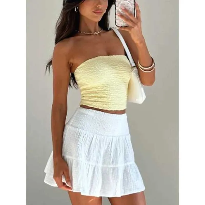 Gonne Xingqing Y2K Mini gonna pieghetta donne Summer Color Solid High Waist A Line Short Swing Swea Beach Gonna da festa 2000 Strtwear Y240420