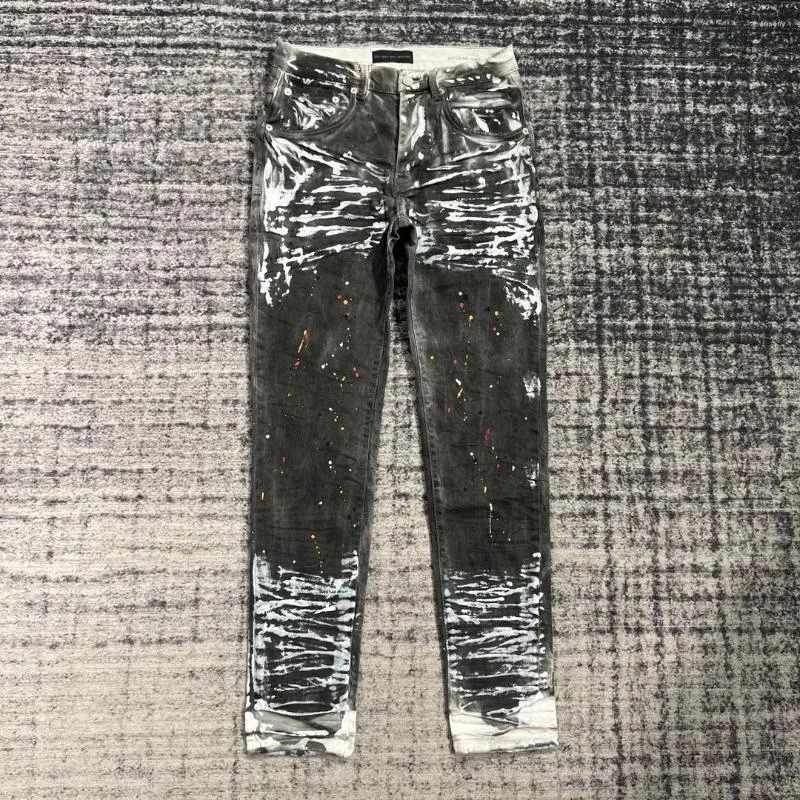 Women's Jeans High Street Washed Vintage Spray Paint Splash Ink Slim