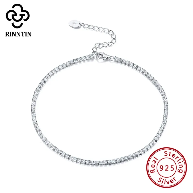 Anklets Rinntin 925 Sterling Silver Cushion Cut Extention Tennis Chain Anklet Aaaa Zircon voor meisjes in Daliy Shopping Wedding TSA03