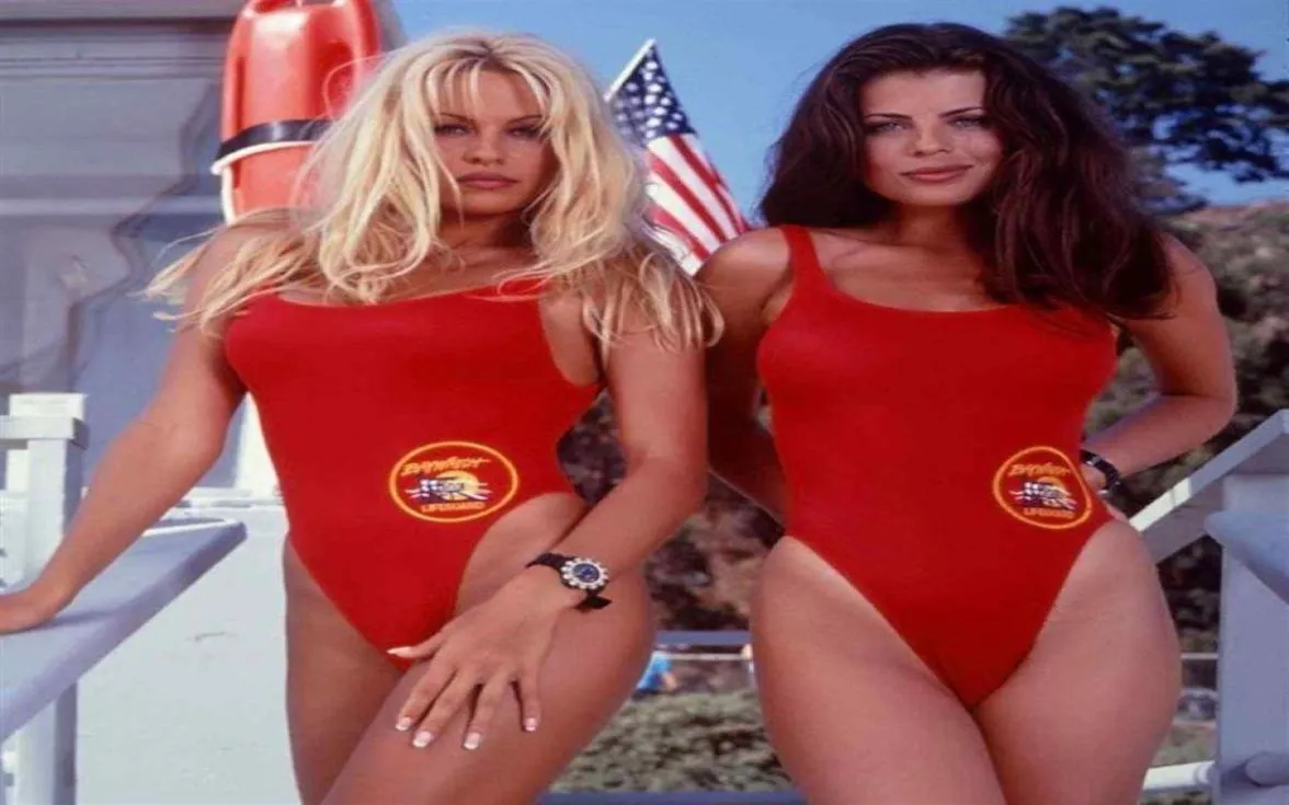 Bfustyle American Baywatch Тот же один купальный купальник женщина женская сексуальная вечеринка красное купальное костюм Bather Plus Size Swimwear Y19072405284139