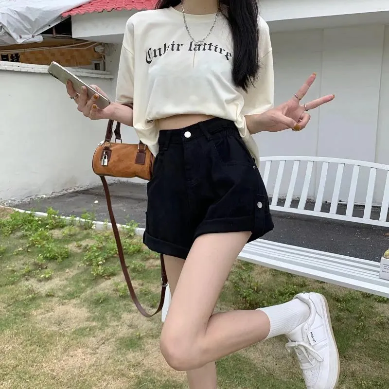 Женские джинсы летняя талия корейская версия повседневная девчонка для похудения. Широкие брюки для ног Кершатные джинсовые шорты