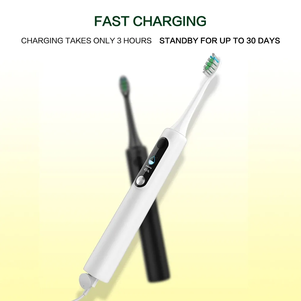 Heads Electric Sonic Toothbrush Teeth Cleaning 5 DIY Mode LCD Display Whitening Deep Freshen Breath Tartar Stains Ta bort USB -laddning