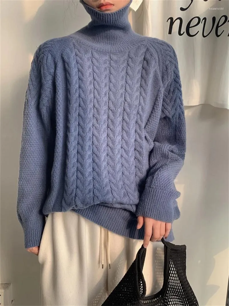 Women's Knits Alien Kitty Blue Sweater OL Women Knitted Spring Daily 2024 Preppy Style Turtleneck Casual Gentle Office Lady Full Sleeve