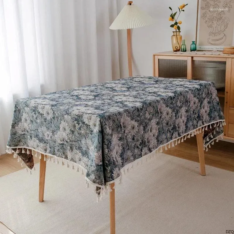 Table de coton coton lin bleu huile peinture jacquard compche florale couverture polyvalente à couverture épaisse pour nappe