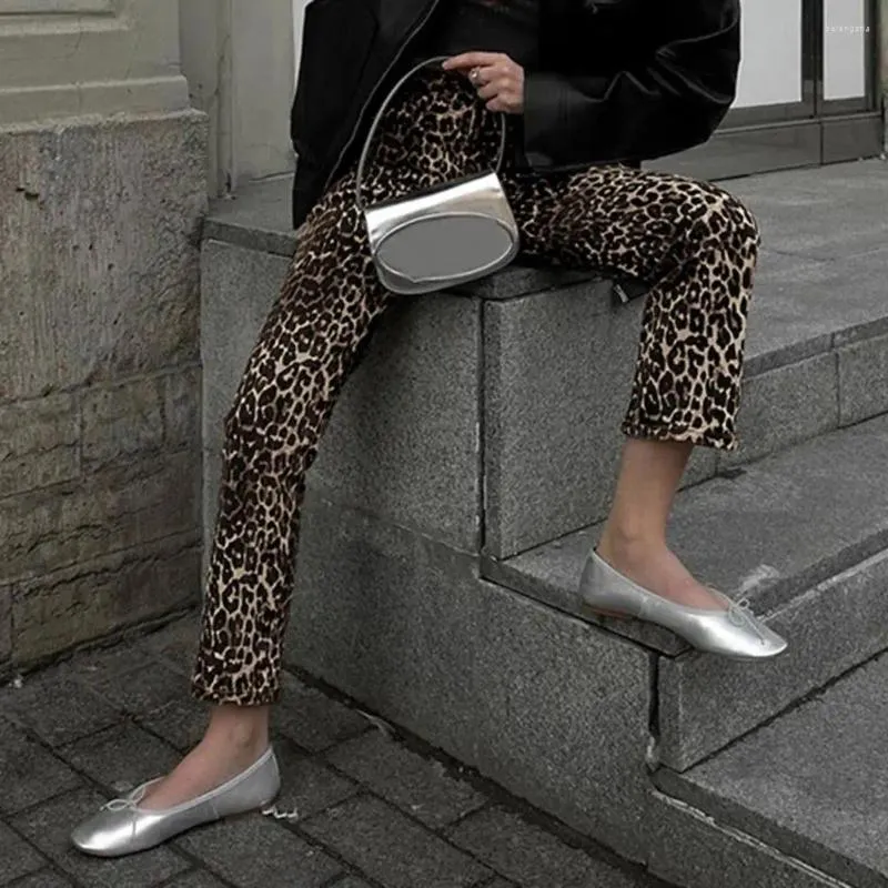 Женские брюки женский карандаш леопардовый принцип Slim Fit с кнопкой карманы на молнии