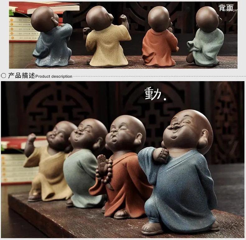 Decorative Figurines TOP Marvellous Spiritual ART Gift # 4P Buddhism OFFICE Home Buddha CHAN DAO Little Monk Sand-fired Kiln Porcelain