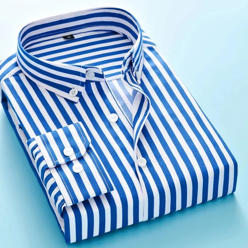 2024Mens Business Casual Long Sleeved Shirt Men M 5XL Plus Size Classic Striped Male Social Dress Shirts Outwear 240409