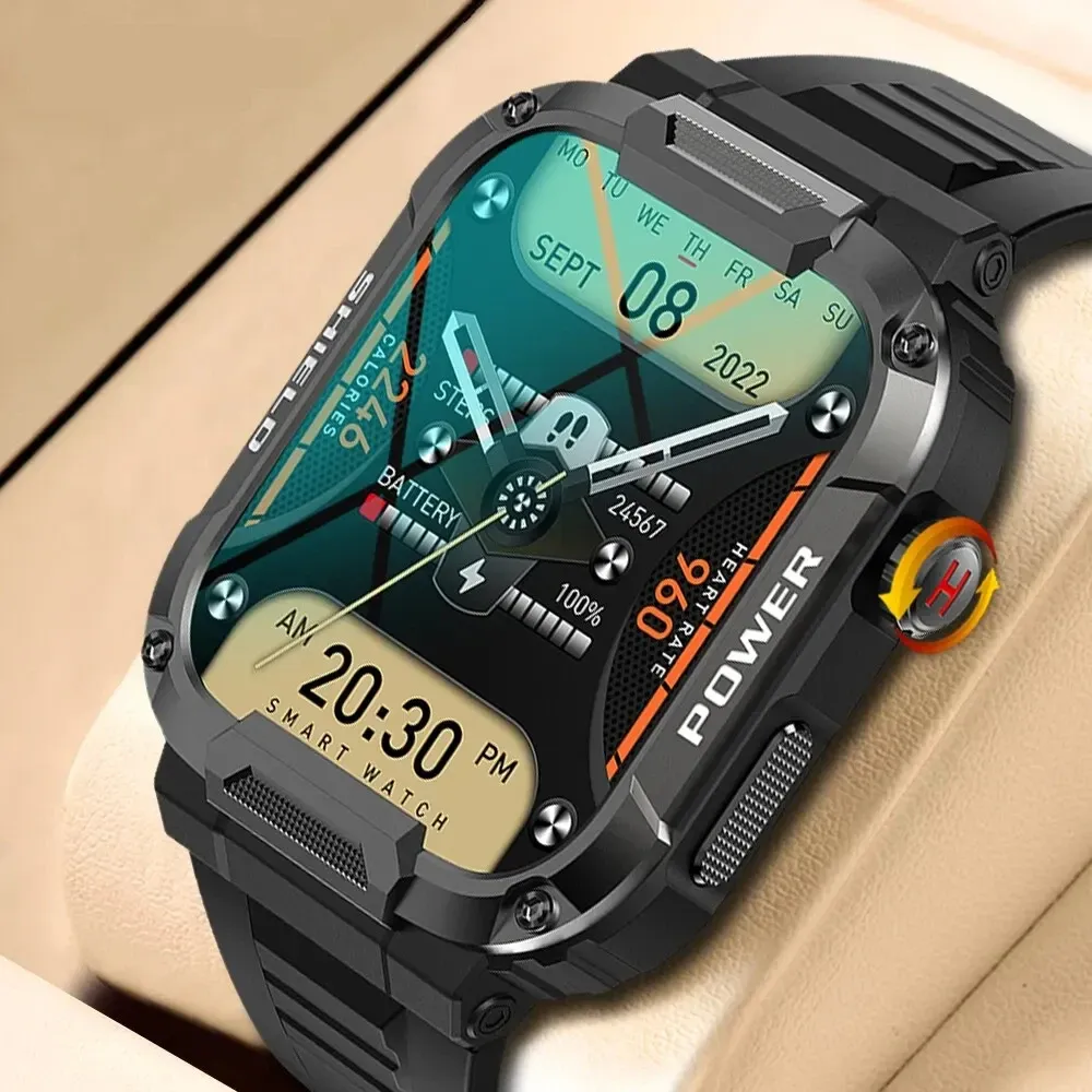 Kontroll 1.85 Utomhus Militär Smart Watch Men Bluetooth Ring Smartwatch för Xiaomi Android iOS IP68 Vattentäta fitnessklockor