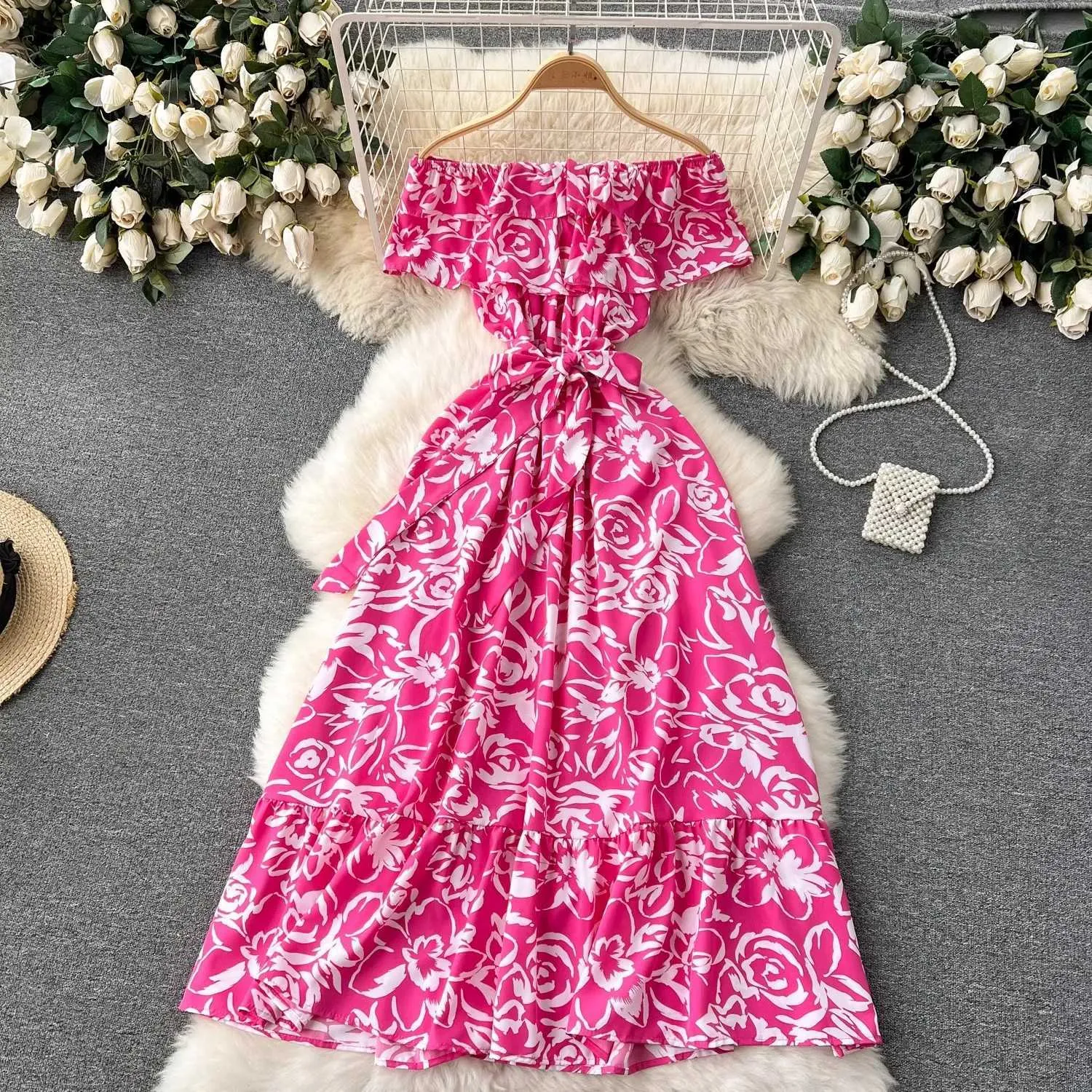 Urban Sexy Dresses Yuoomuoo Romantic Floral Print Off Axles Long Women Dress 2024 Summer Fashion Bohemian Vacation Beach Dress Party Robe Femme Y240420