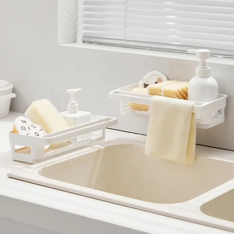 Kitchen Storage Detachable Removable Drain Pan Holder With Water Catcher Tray Self-adhesive Sink Basket Organizer Accessories