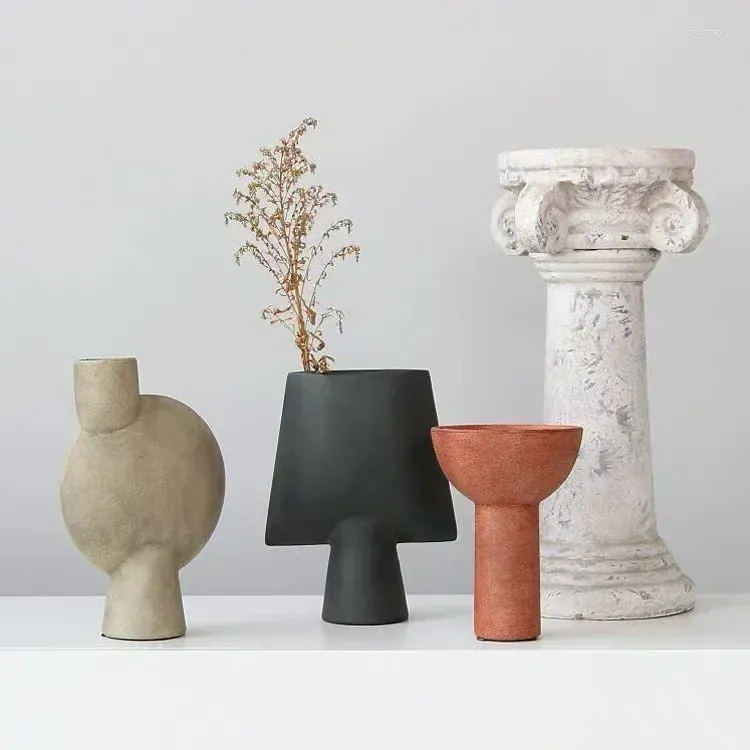 Vasos Vasos de moda nórdica Design vintage Arte criativa de luxo de luxo Cerâmica Decoração da sala de estar Jarrones decoração