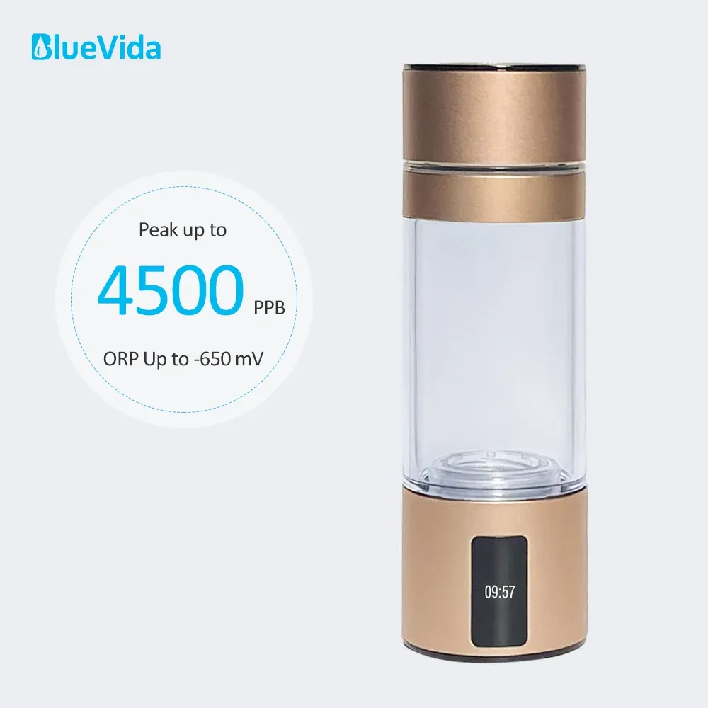 Fles Bluevida Max 4500ppb DuPont N117 SPE/PEM Waterstofrijke waterfles Generator Super Antioxidant ORP kan H2 ademen met neuskit