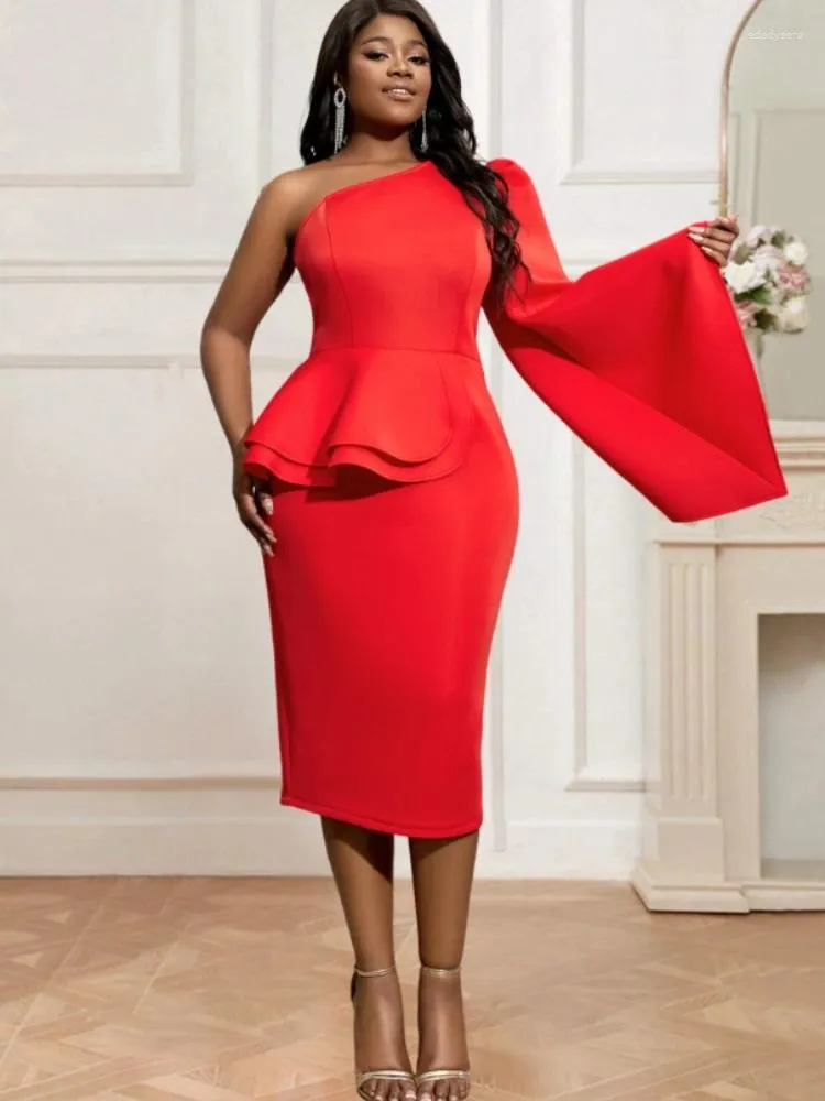 Casual Knee-Length Red Cotton Evening Dress for Women with One Shoulder and  Lotus Leaf Hem from Dhgate Basic & Casual Dresses - price 57.88