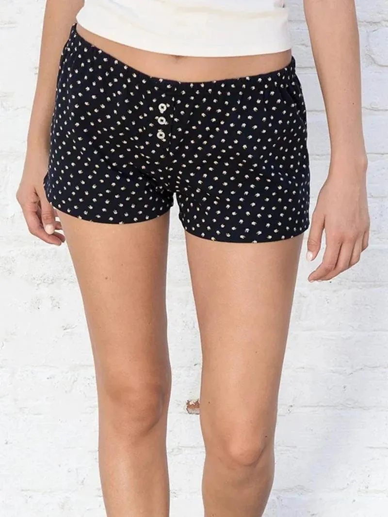 여자 반바지 여자 캐주얼 슬림 한 핏 탄성 허리 꽃의 짧은 바지 장식 버튼이있는 여름에 대한 땀받이 S-XL