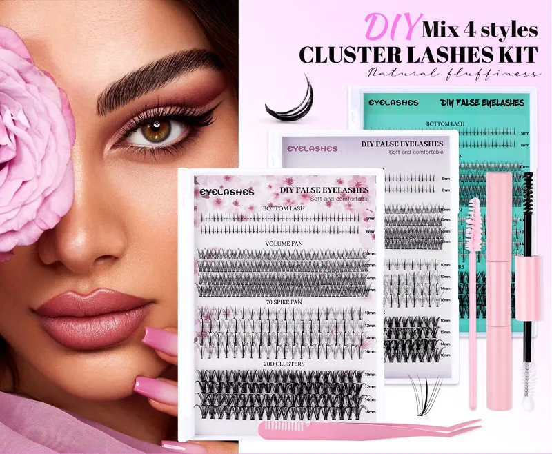 DIY Segmenterade ögonfransarkombinationer 404 PCS Mink Cluster Lashes Kit Soft Light individuella ögonfransar lockiga handgjorda återanvändbara ympade fransar