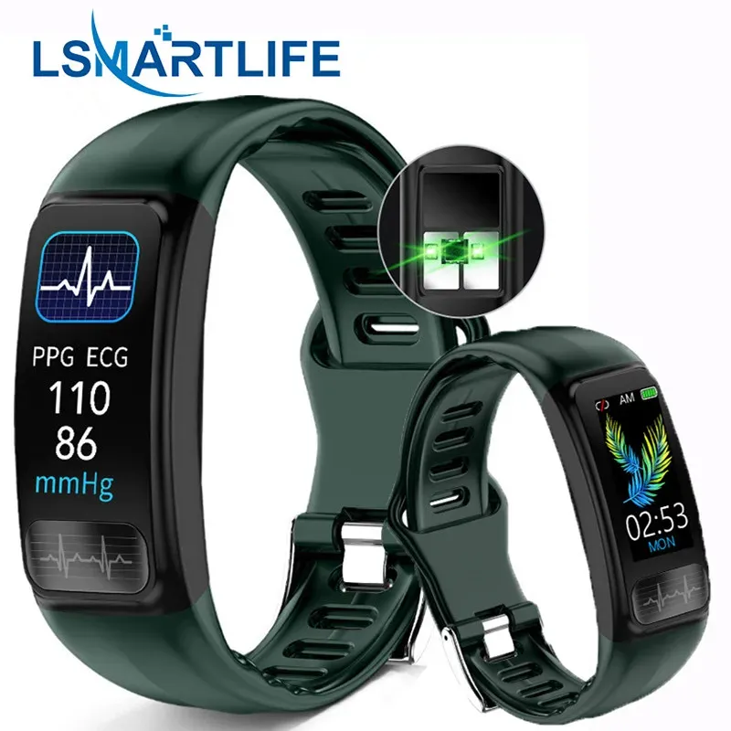 Bracelets P12 ECG PPG Bracelet Smart Pression de la pression artérielle Monitor Smartband Sports IP67 Tracker de fitness imperméable