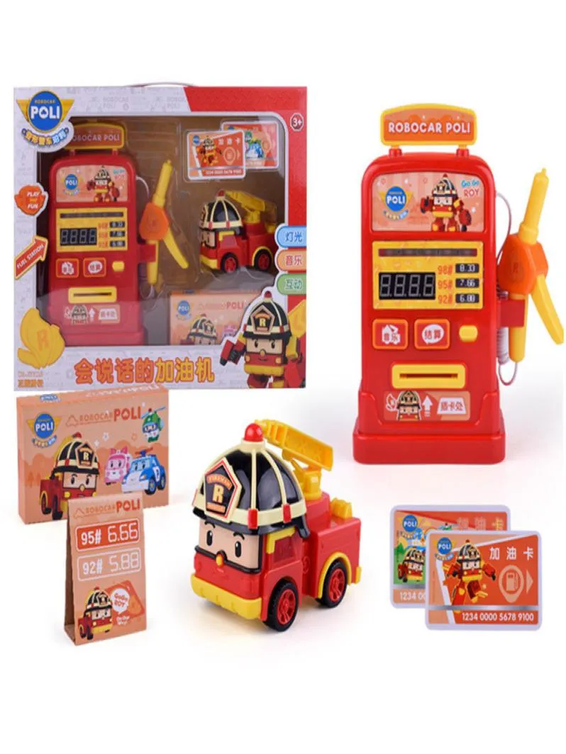 Coreia Robocar Poli Cars Amber Roy Modelo posto de gasolina Crianças Anime Música Figura de ação leve Figura para crianças Presentes8038530