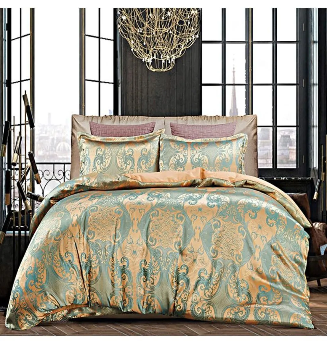 Jacquard Set King Size Size Vubo de la cama Lino de la cama queen edredón de edredón de oro Vida de altura de alta calidad para adultos 8358931