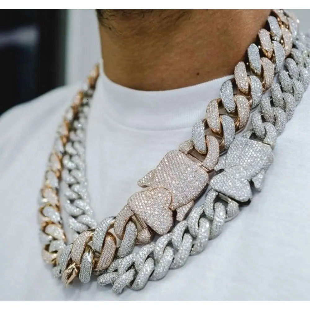 Achetez des colliers Iced Out Moissanite et Men 19 mm Prong Miami Cuban Link Chaîne Icy Gold plaquée Hip Hop Bijoux pour le rappeur Inde