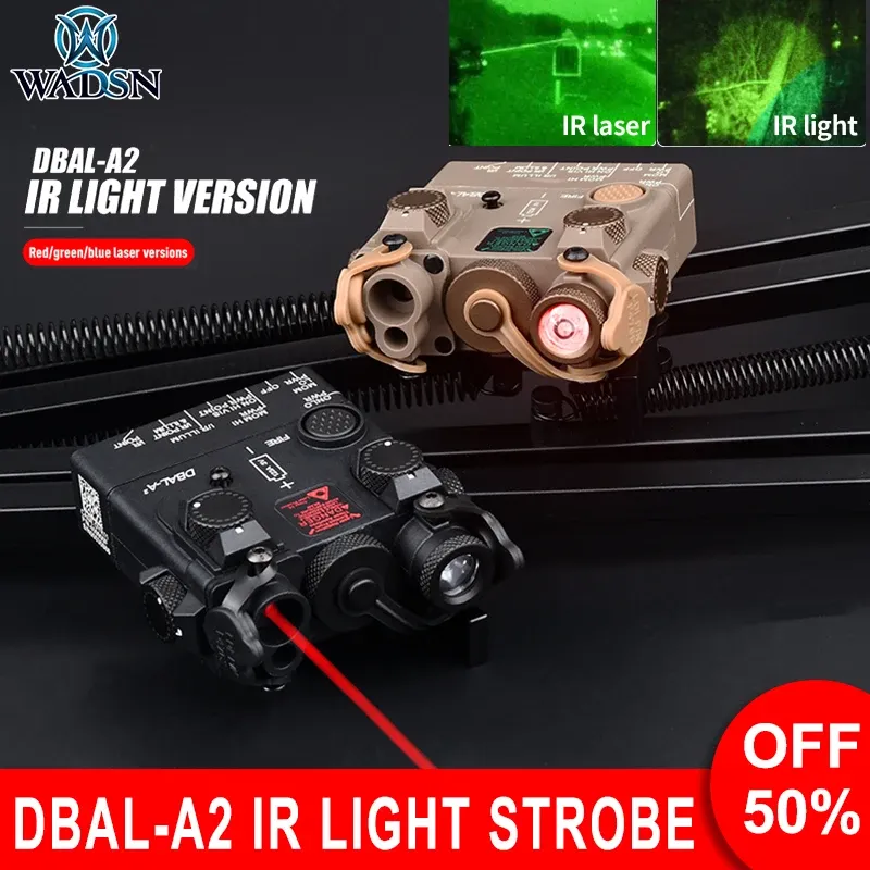 Scopes wadsn dbala2 ir LED Light strobe strobe dbal double faisceau rouge ver vert ir laser pour la vision nocturne Airsoft AR15 Rifle Hunting Scout Light