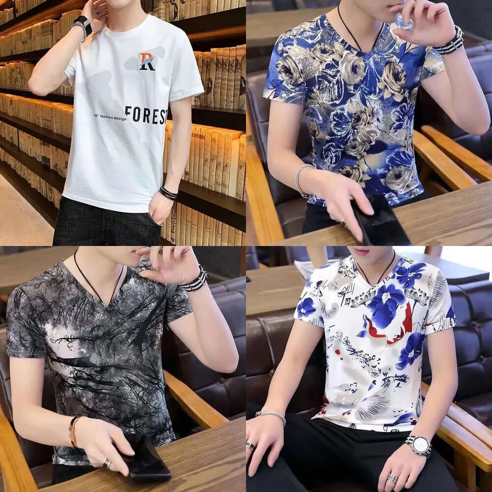 Fashion 2023 Brand Slimming Large Short Sleeved Flower T-shirt Men's Pretty Loose Top Summer Dress