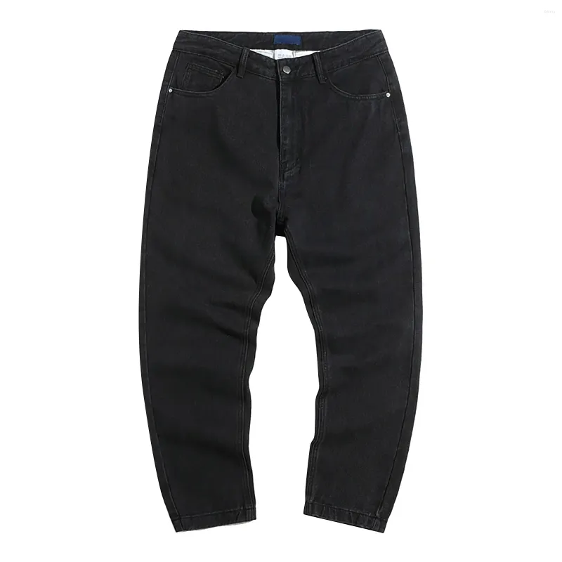 Jeans masculinos Men, estilo americano, calça retro de jeans retro, calça pura lavada com algodão puro preto