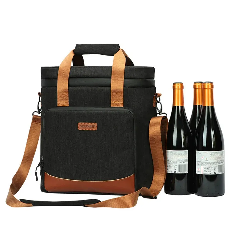 Bags New Wine Cooling Bag 100% Leakproof Picnic Cooler Bags Crossbody Shoulder Vintage Leather Refrigerator Portable Thermal HandBag