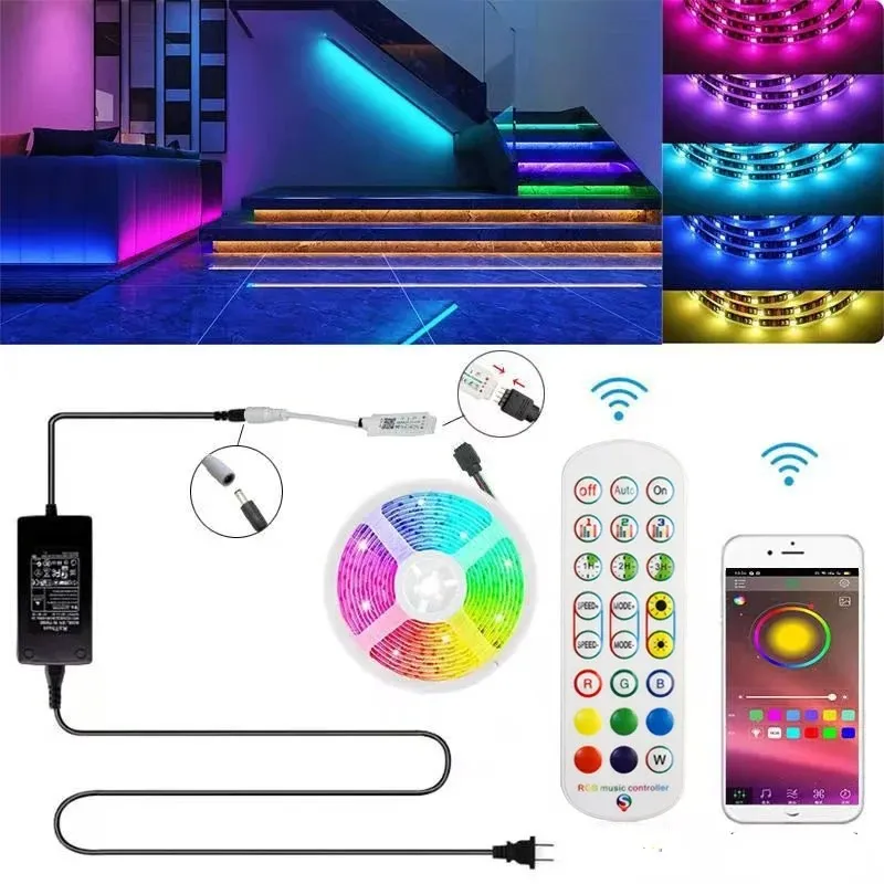 2024 Новый Bluetooth Music светодиодный светодиодный светильник RGB 5050 2835 Гибкая лента RGB Светодиодная лента Diode + Адаптер контроллера - для светодиода Bluetooth