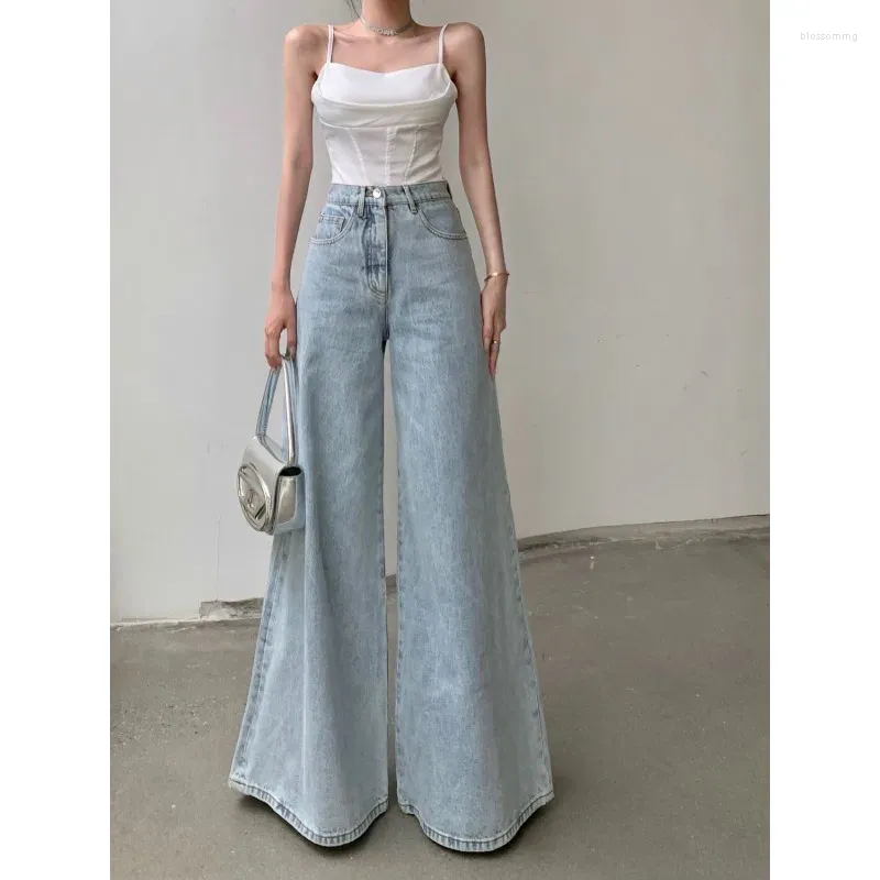 Jeans femminile deeptown vintage donne coreane gamba larga pantaloni oversize di jeans pantaloni eleganti pantaloni ad alta vita larghi estetici 2000