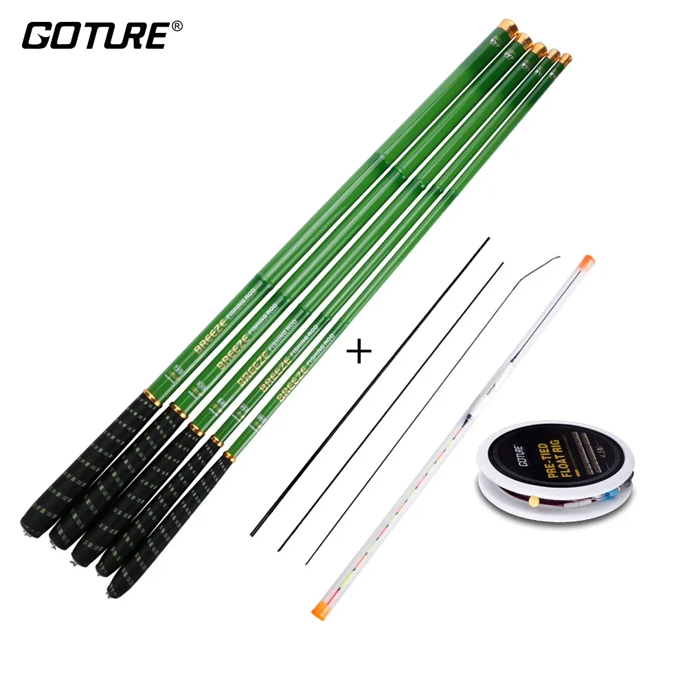 Tillbehör Goture Carp Fishing Pole Set Carbon Fiber Hard Stream Handfiskestavel Teleskopisk fiskespö med flottör, Line Rig