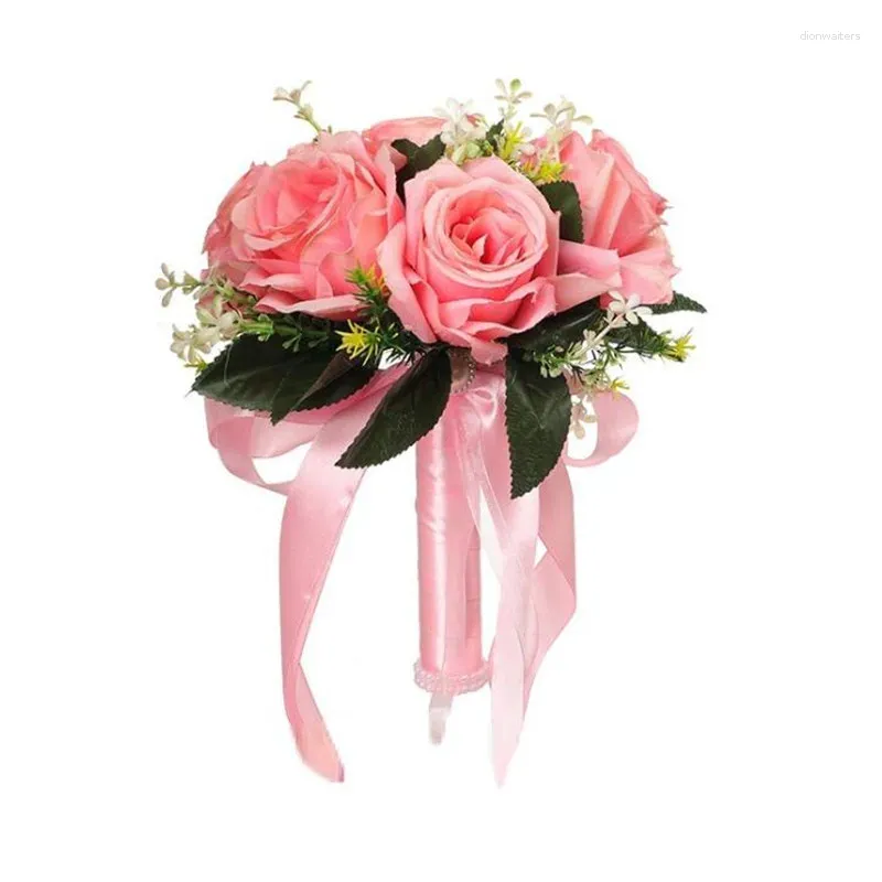 Bröllopsblommor Bukett Brudhållare Silk Konstgjorda rosor Vita rosa buketter för brudtärnor Mariage