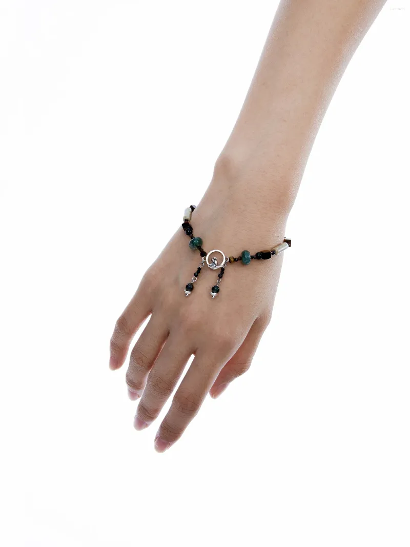 Braccialetti Link Bracciale in stile tibetano Bracciale naturale cinese Etnico Pendente in argento sterling a mano