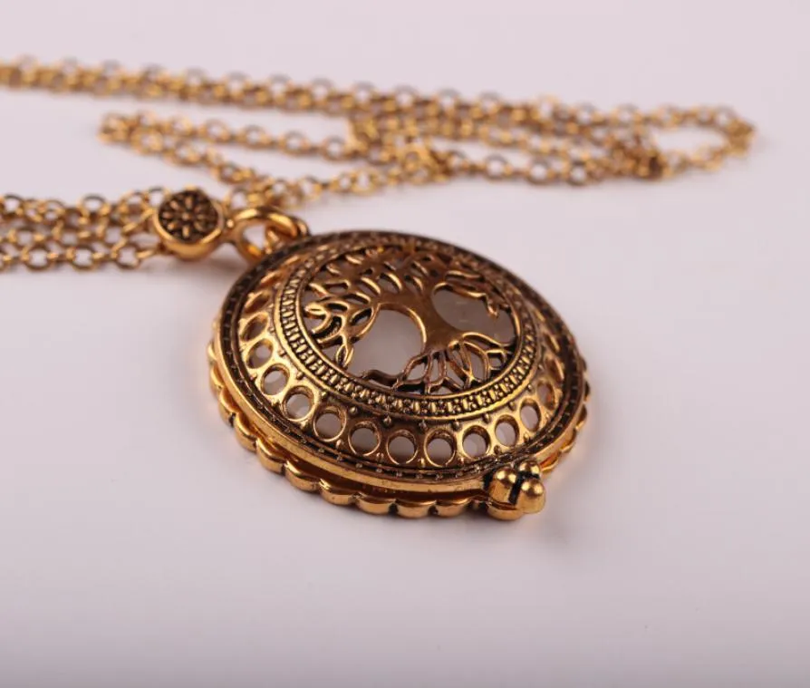 WholeLife of tree magnifying glass pendant Long Necklaces Vintage hollow out pendant Bronze Plated Jewelry For women8391958