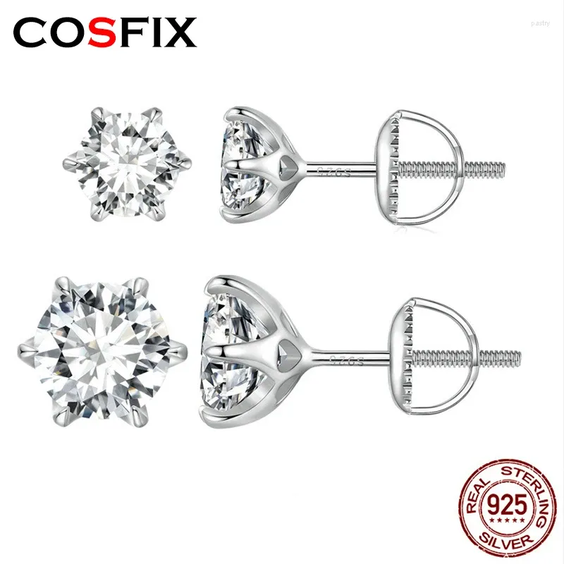 Stud Earrings COSFIX 1/2CT Screw Threw S925 Sterling Silver Moissanite Women's Fashion Round Six-claw