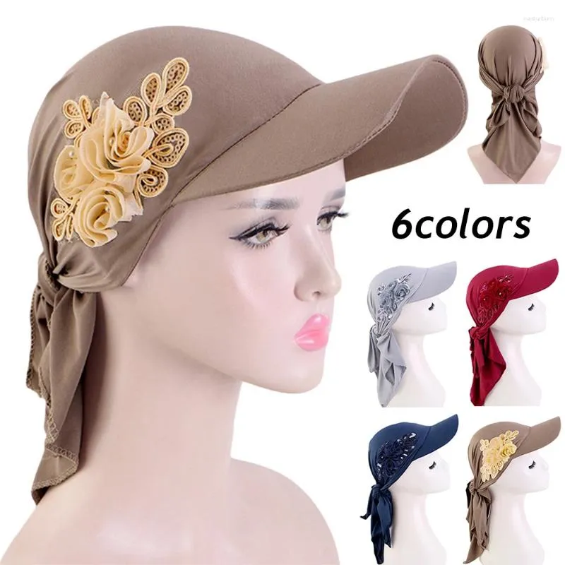 Ball Caps Women Muslim Hijab Turban Hat For Baseball Summer Sun Headscarf Long Brim Floral Bandana Bonnet