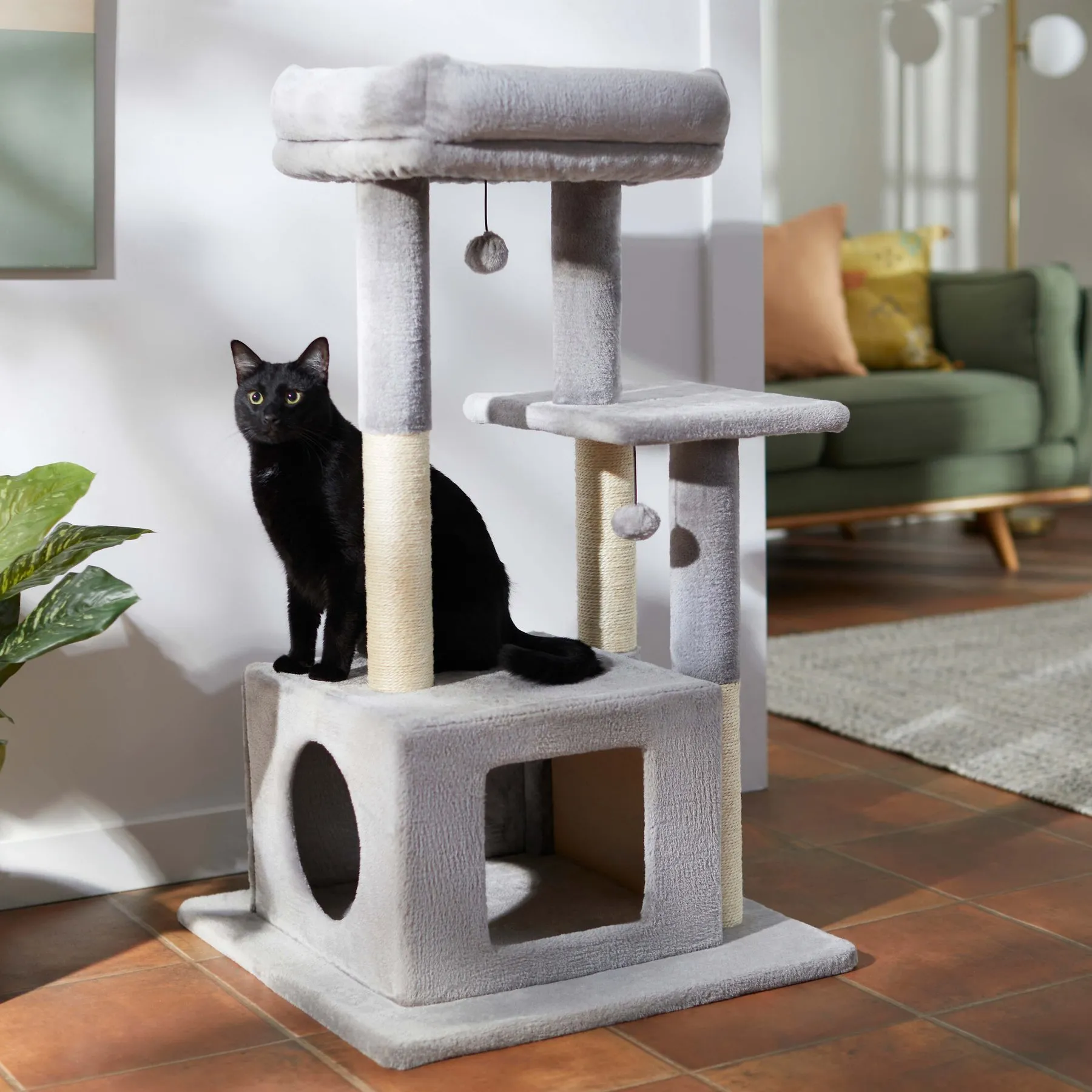 Small Cat Condo With Plush Perch Cozy Hideaway 40 In Faux Fur