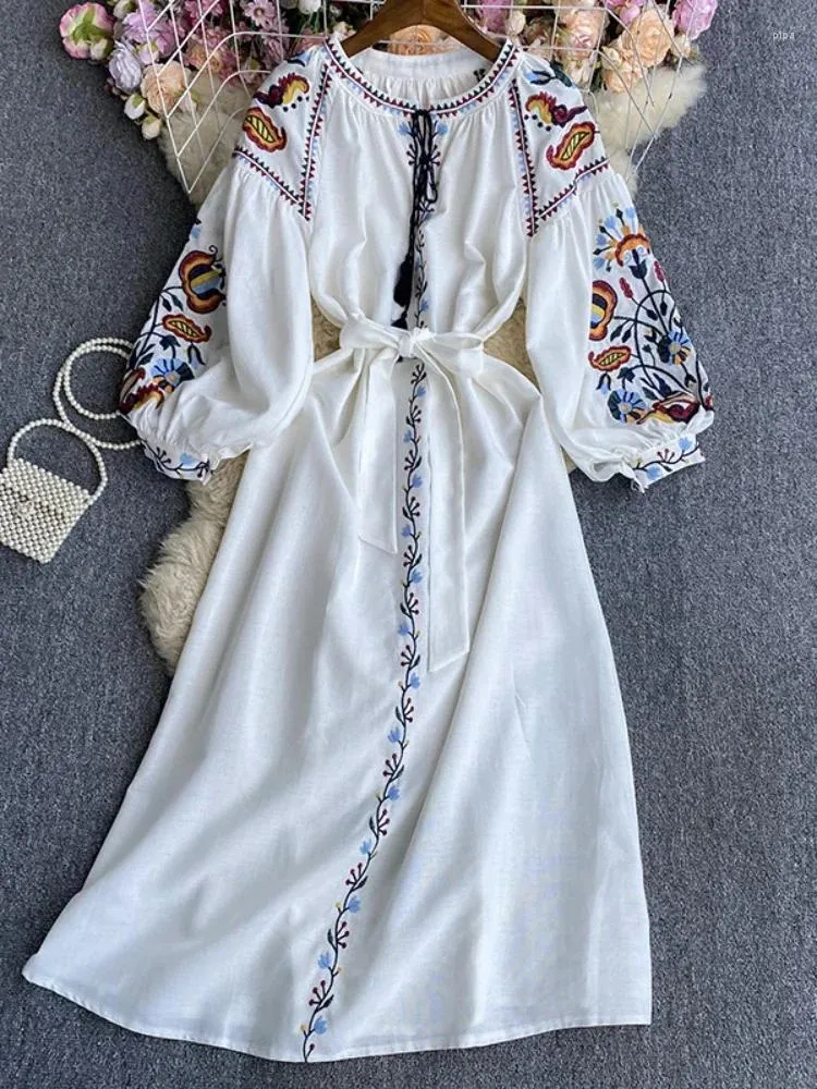 knee length dresses for ladies Vintage cotton linen dress TT0015 – YLISTYLE main image 1