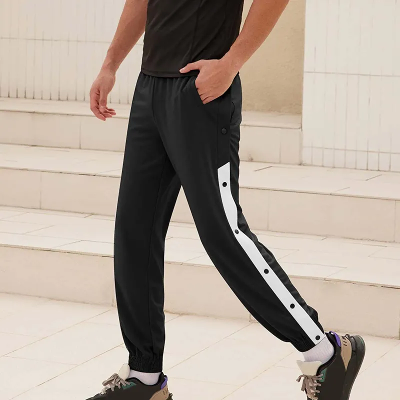 Men's Pants Men Side Button Sports Basketball Jogger Casual Loose Type Contrast Color Single-Breasted Sweat Absorption Sweatpant