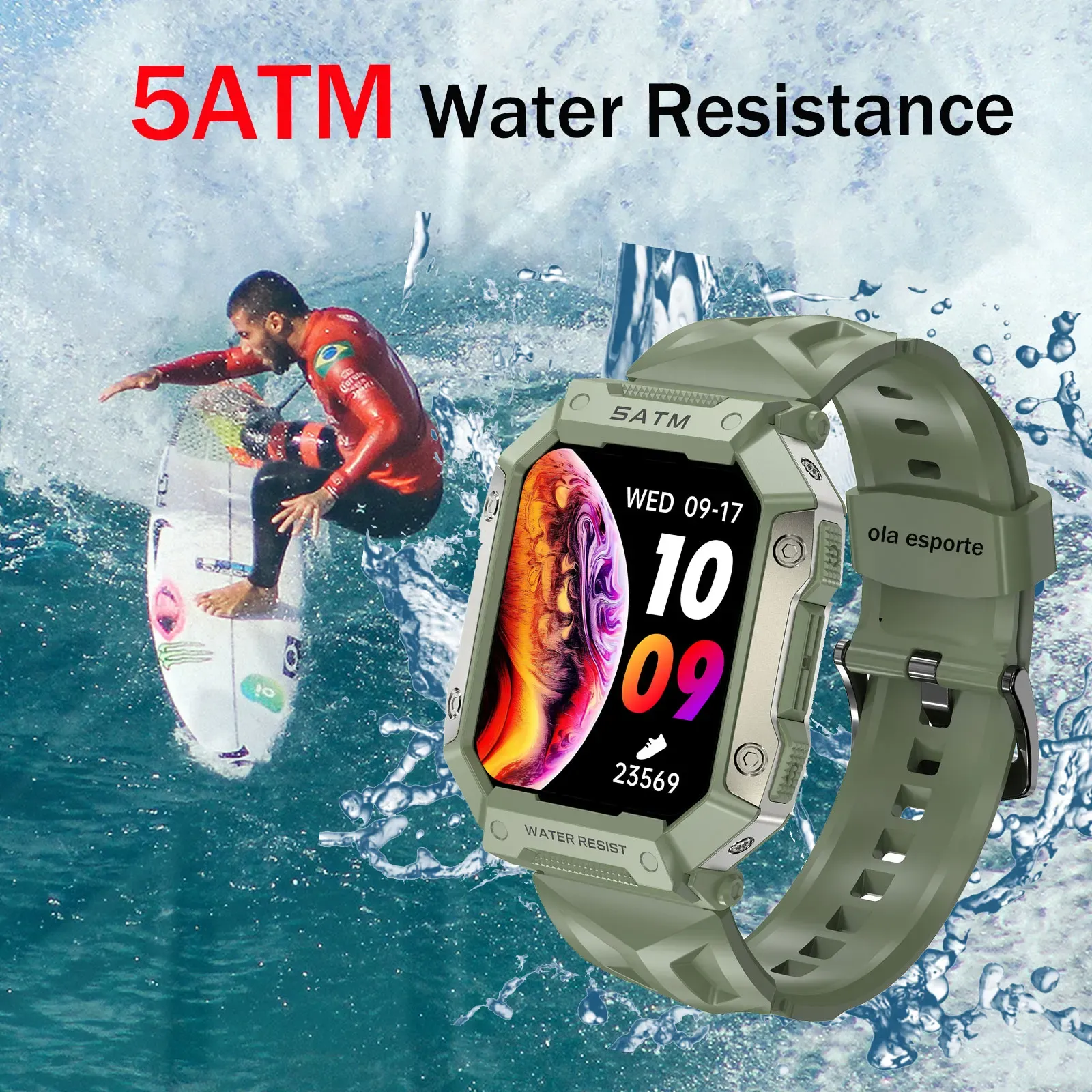 Control Ola Esporte Smart Watch Military Watch men women Voice Assistants BT Call Business IP68 Outdoor Sport Waterproof Satm Wristwatch