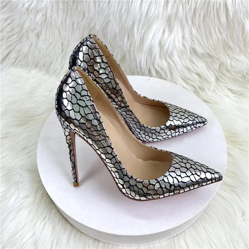 Chaussures habillées Fashion Foot's Pointed Toe High Talons pompes Silver Stone Match Modames Mesticules de travail Tenue de carrière Slip on