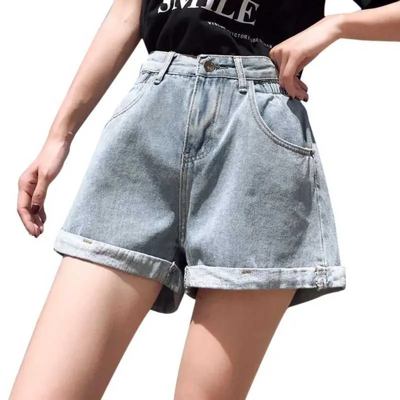 Women's Shorts Womens denim jeans high waisted casual summer foldable hem shorts with pockets Y240420