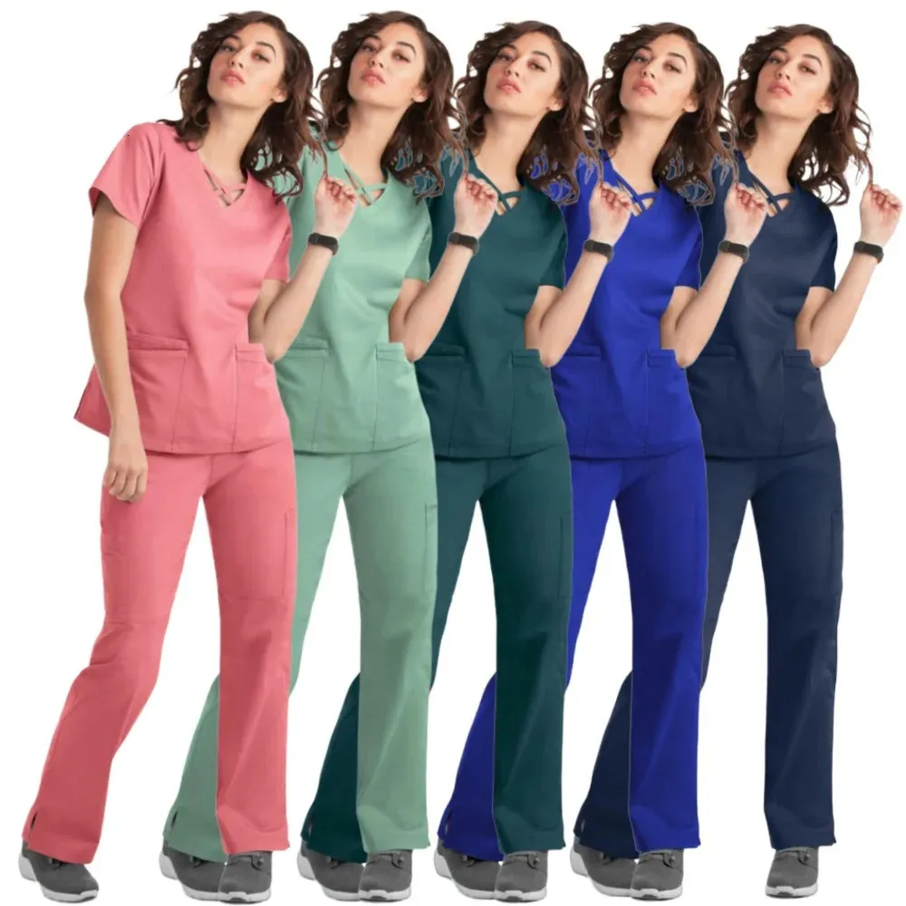 Hospital Scrubs Sets Nurse Accessories Clothing for Women Work Uniforms Dental Clinic Beauty Salon Spa Workwear Overalls 240420