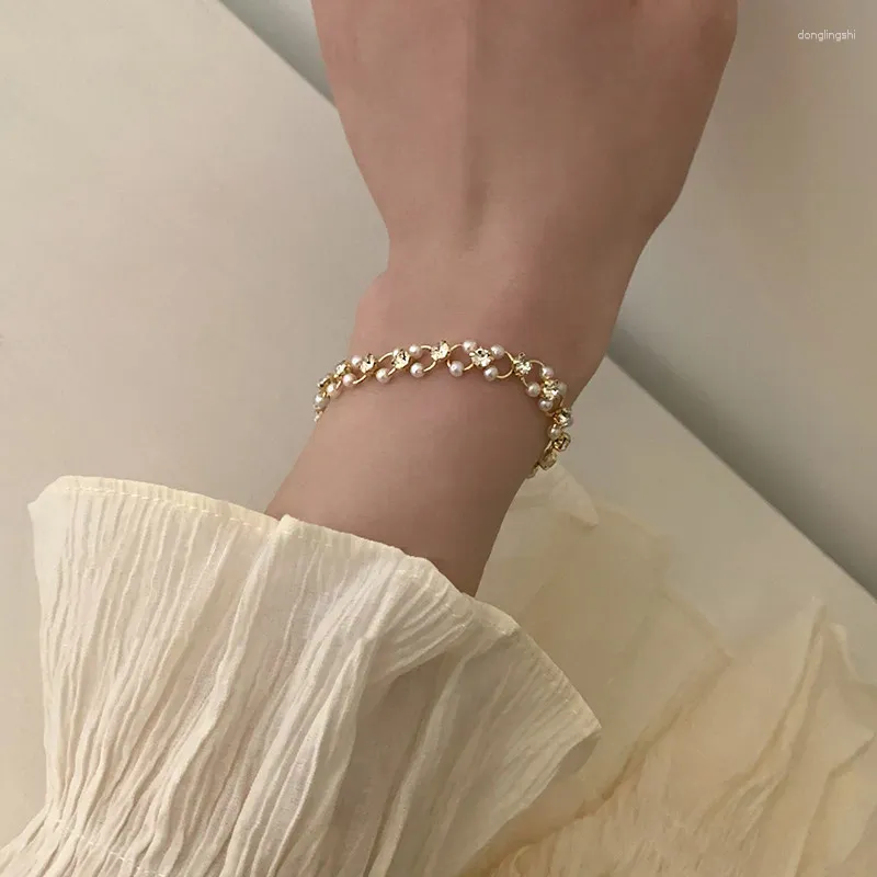 Charm Bracelets Anime Imitation Pearl Zircon Couple Bangles For Women Men Korean Fashion Jewelry Accessories Pulseras Mujer 2024 Kpop