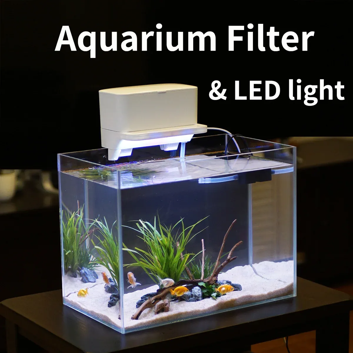 Purificatori Filtro di potenza dell'acquario polare con illuminazione a LED, filtrazione silenziosa per serbatoio di pesce e tartaruga con pompa dell'acqua da 3 W inclusa