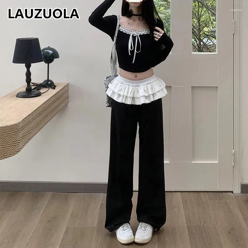 Pantaloni da donna in stile coreano arruffone gamba larga 2024 Fashion Elegant Women High Waist Streetwear Y2K