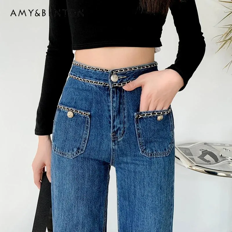 Jeans femminile catena di moda chic coreana Women Women Women Spring Autumn Office Pants Straight-Leg Pants Casual All-Match Wide Leg