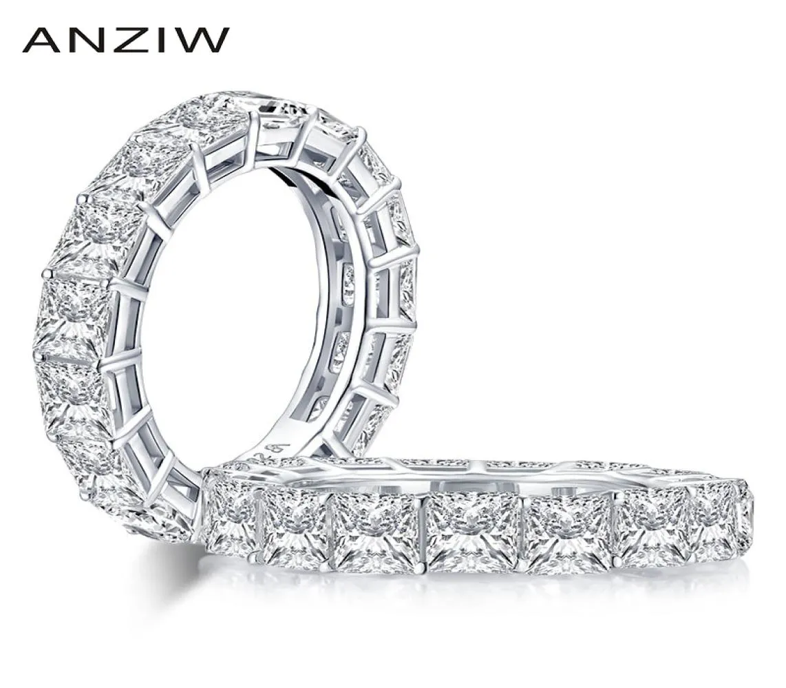 Ainuoshi 925 Sterling Silver 4mm Princess Cut Full Eternity Ring per donne Sona simulato Diamond Engagement Wedding Band Ring T203329894