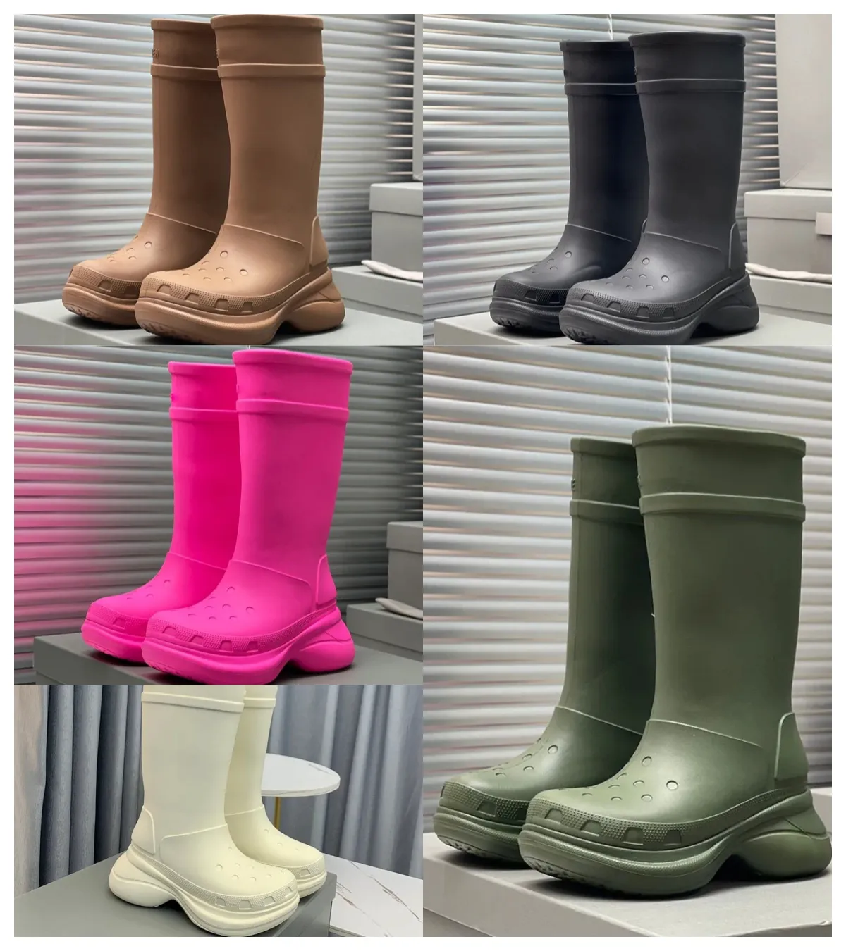 Novos Kids Crocse Echo Cog para o verão de chuvas altas de chuva até o joelho do joelho de 6 cm de plataforma de borracha sola unissex moda casual calçados calçados de fábrica