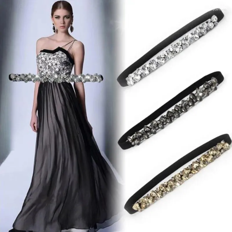 Belts 1PC Rhinestone Elastic Belt For Women Dresses Full Crystal Gem Black Female Waist Coats Down Fashion Luxury Ladies