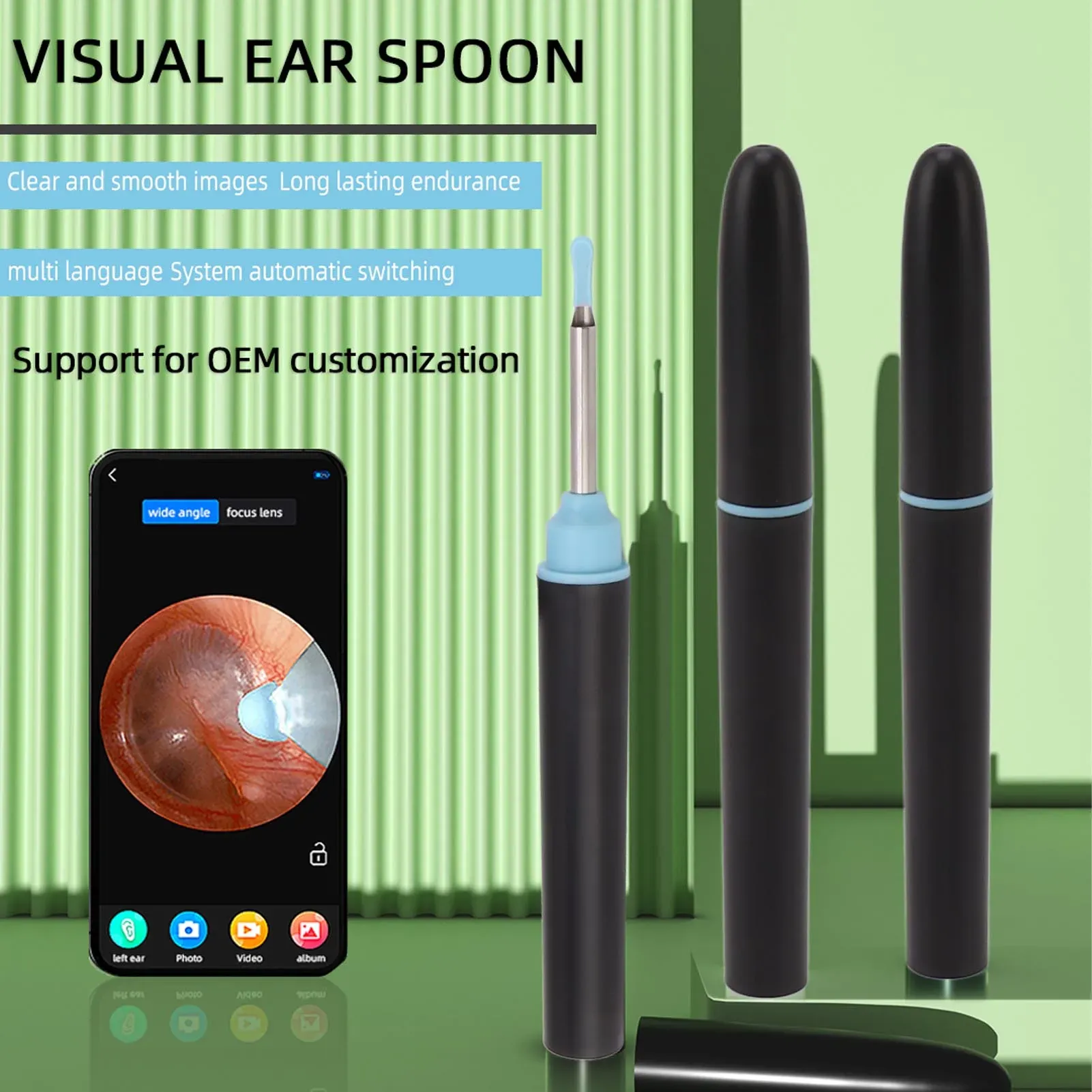 Trimmers Ear Wax Removal Tool med 2MP 1080p Camera 6 LED -lampor 360 graders View Ear Cleaner med 6 silikontips